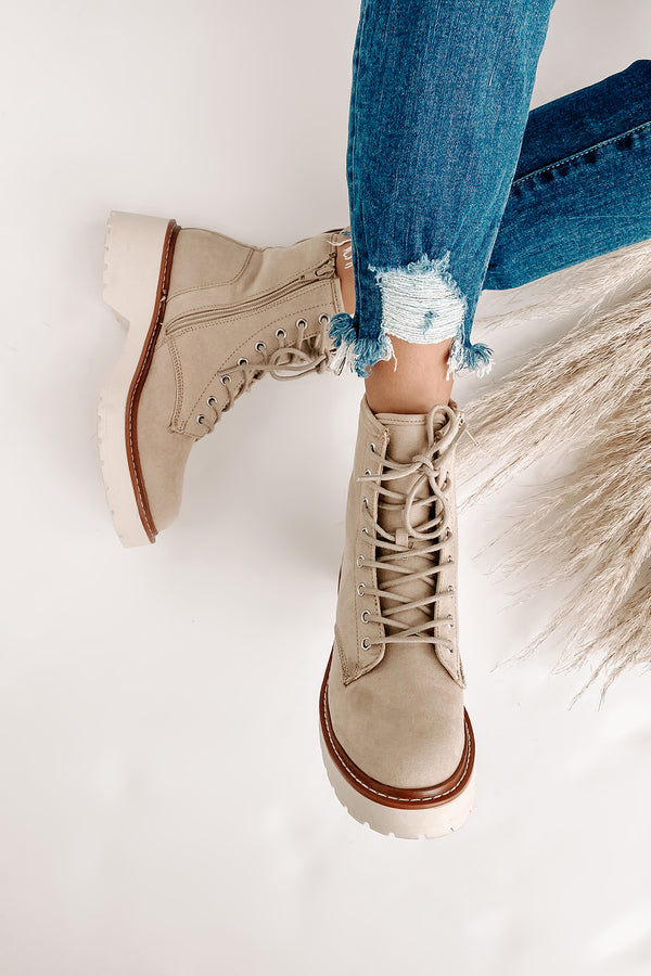 IMPERFECT Venturing Out Faux Suede Lace-Up Boots (Sand) - NanaMacs