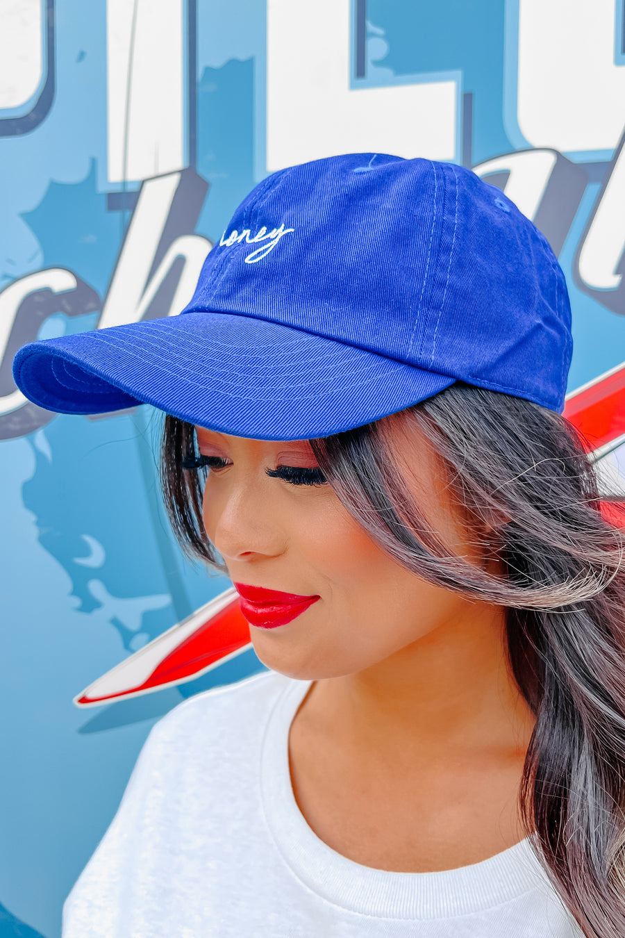 "Honey" Embroidered Baseball Cap (Blue) - NanaMacs