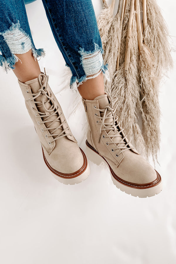 IMPERFECT Venturing Out Faux Suede Lace-Up Boots (Sand) - NanaMacs