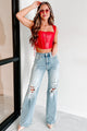 The Magic We Make Faux Leather Side-Tie Corset Crop Top (Red) - NanaMacs