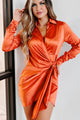 Running The Business Satin Wrap Dress (Coral Red) - NanaMacs