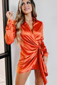Running The Business Satin Wrap Dress (Coral Red) - NanaMacs