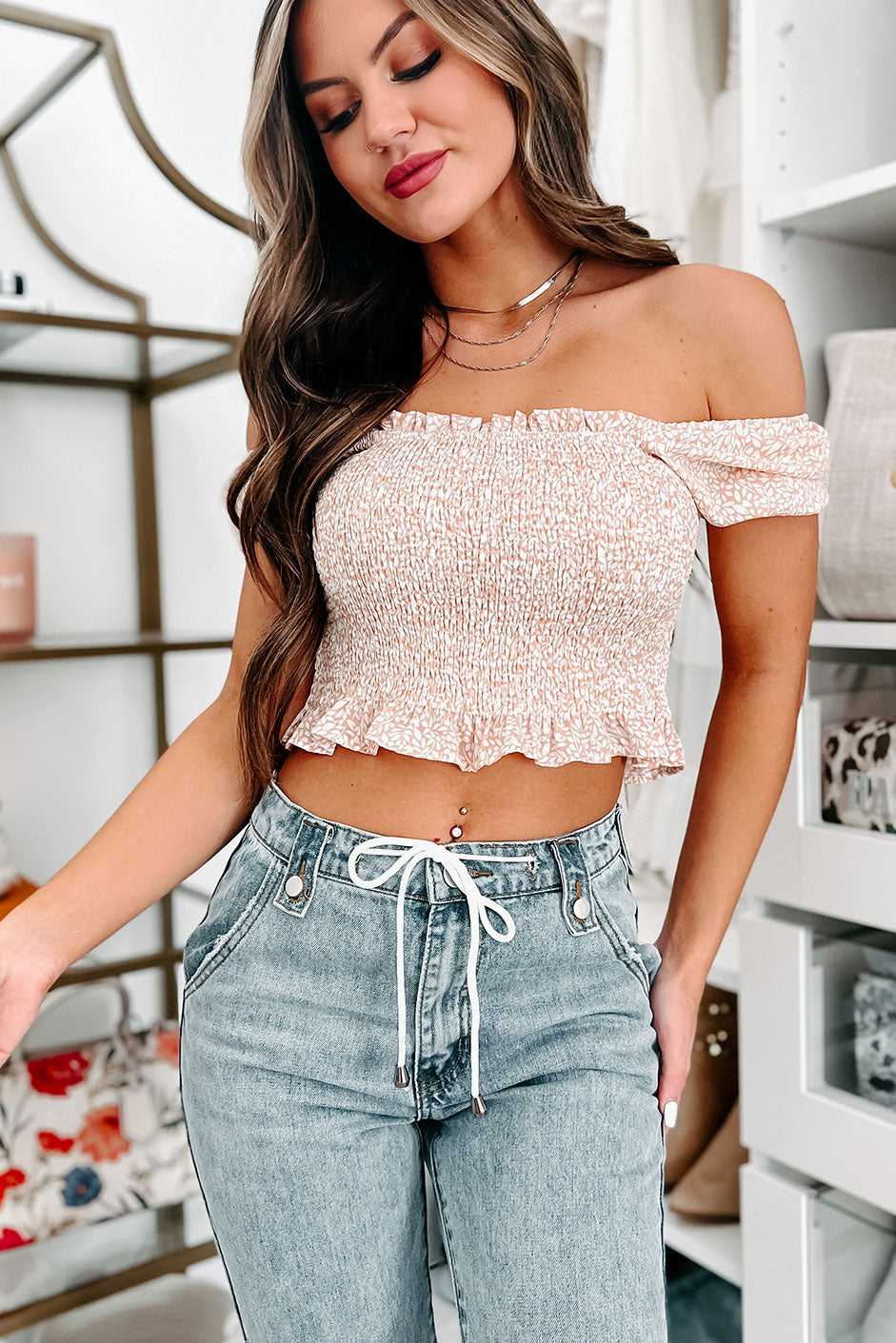 Confident In You Floral Smocked Crop Top (Blush) - NanaMacs