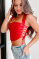 The Magic We Make Faux Leather Side-Tie Corset Crop Top (Red) - NanaMacs