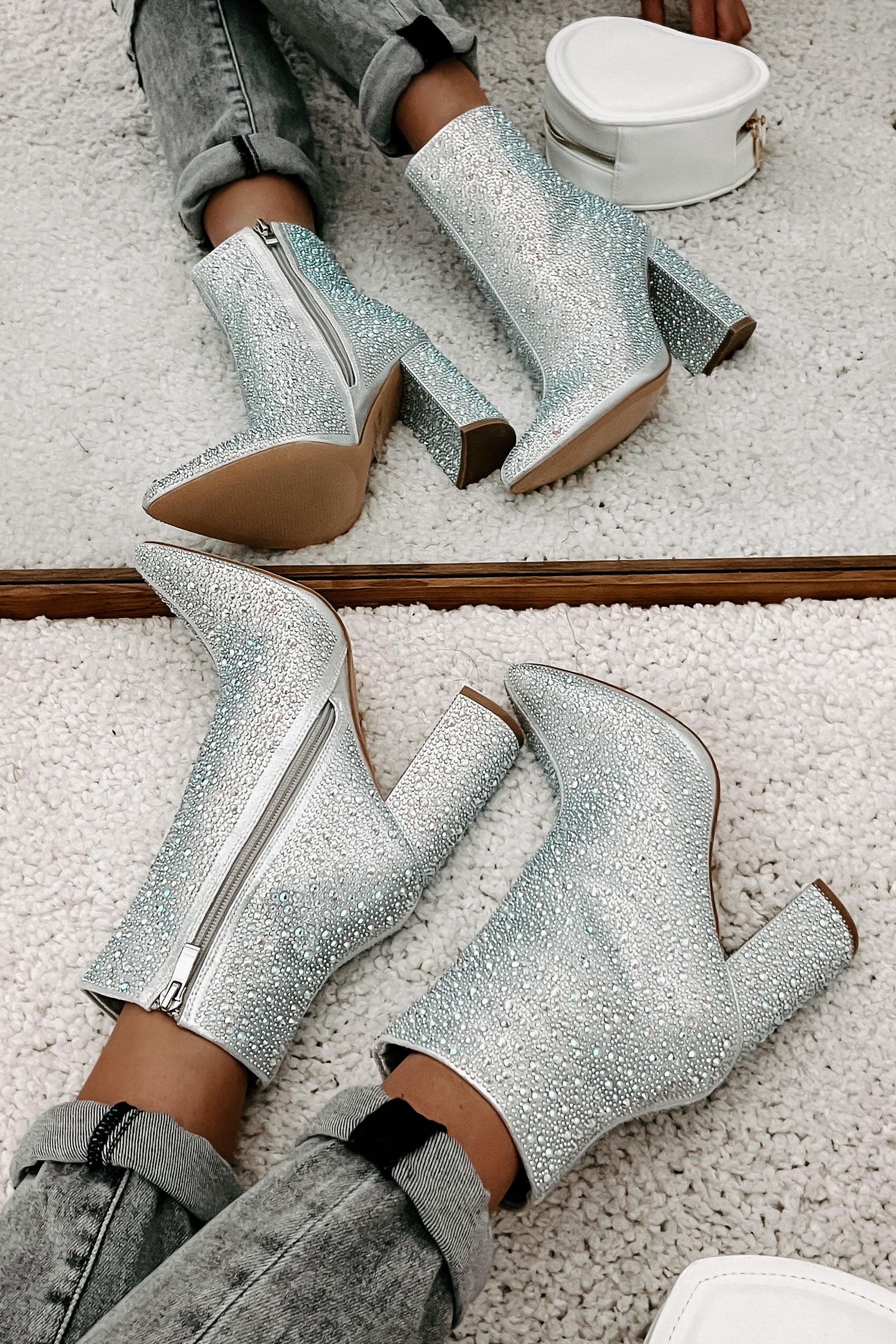 Perfectly Glam Rhinestone Booties (Silver) - NanaMacs