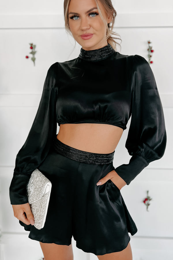 Creative Dreamer Wrap-Tie Crop Top (Black) - NanaMacs