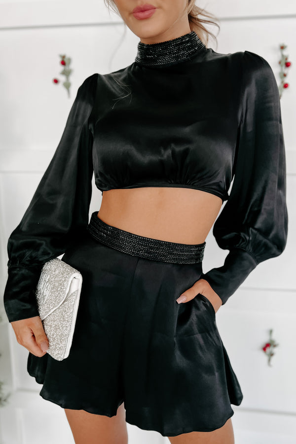 Creative Dreamer Wrap-Tie Crop Top (Black) - NanaMacs