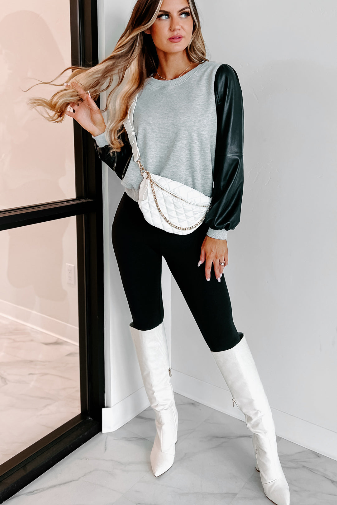 Sweatshirt with sale leather sleeves