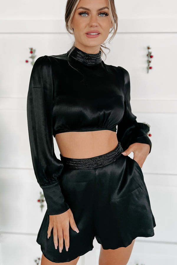 Creative Dreamer Wrap-Tie Crop Top (Black) - NanaMacs