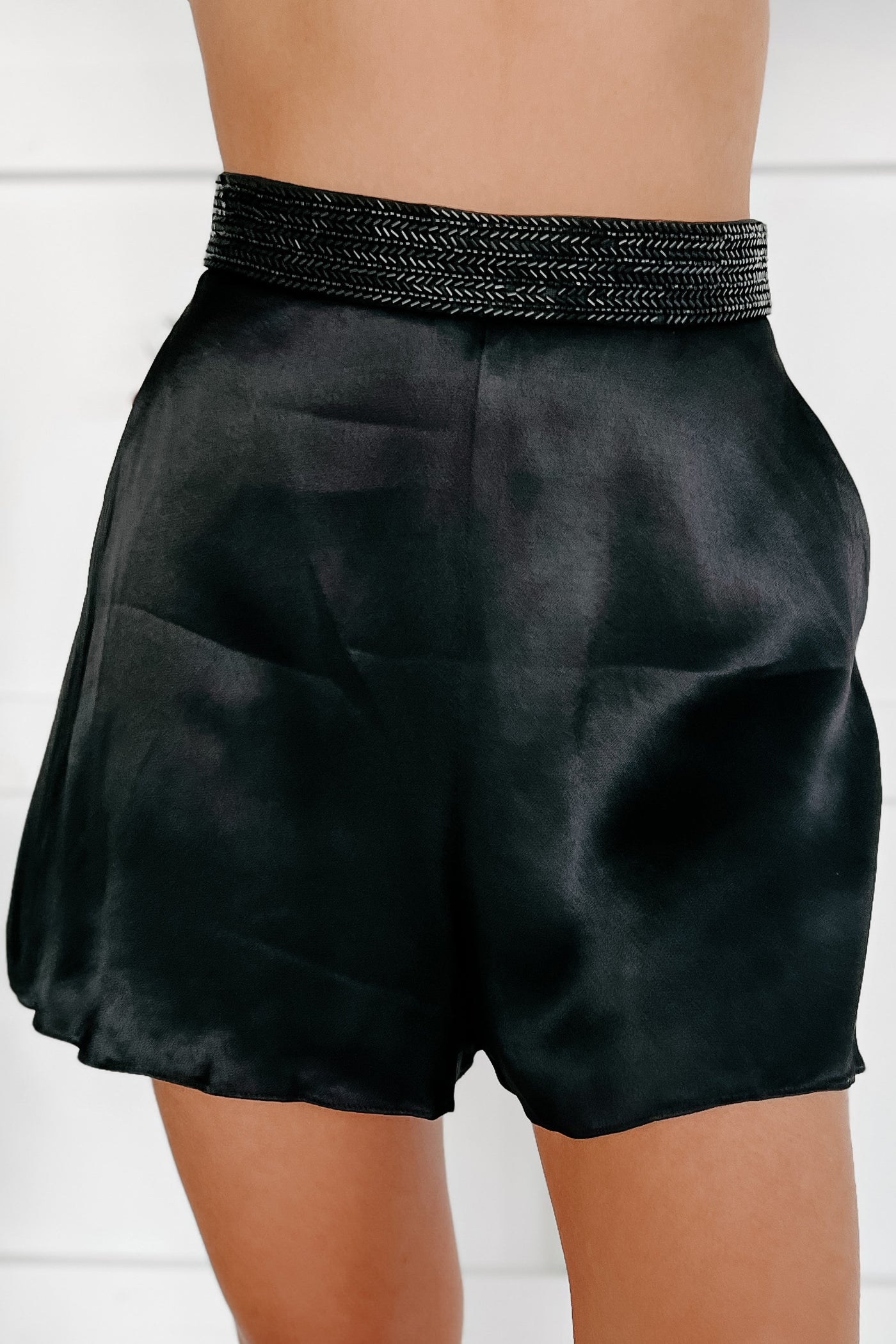 Creative Dreamer Beaded Satin Shorts (Black) - NanaMacs