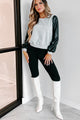 Total Rebel Faux Leather Sleeve Sweatshirt (Grey/Black) - NanaMacs