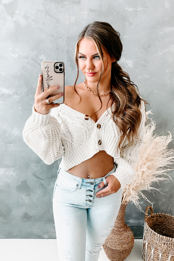 Farewell Song 3-Button Cable Knit Sweater (Ivory) - NanaMacs