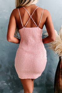 Call My Agent Crochet Lace Smocked Back Bodycon (Blush) - NanaMacs