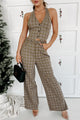 Just Going For It Plaid Two Piece Pant Set (Brown) - NanaMacs