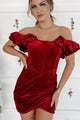 Right On Cue Off The Shoulder Velvet Mini Dress (Red) - NanaMacs