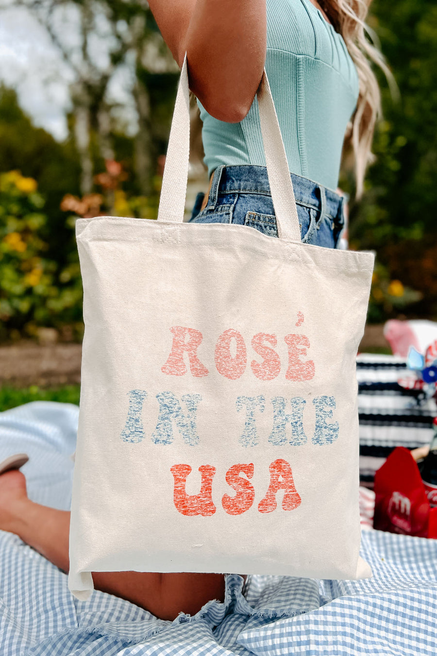 "Rosé In The USA" Canvas Tote (Natural) - NanaMacs