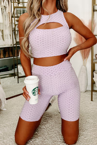 Putting In Work Honeycomb Textured Crop Top & Biker Shorts Set (Lavender) - NanaMacs