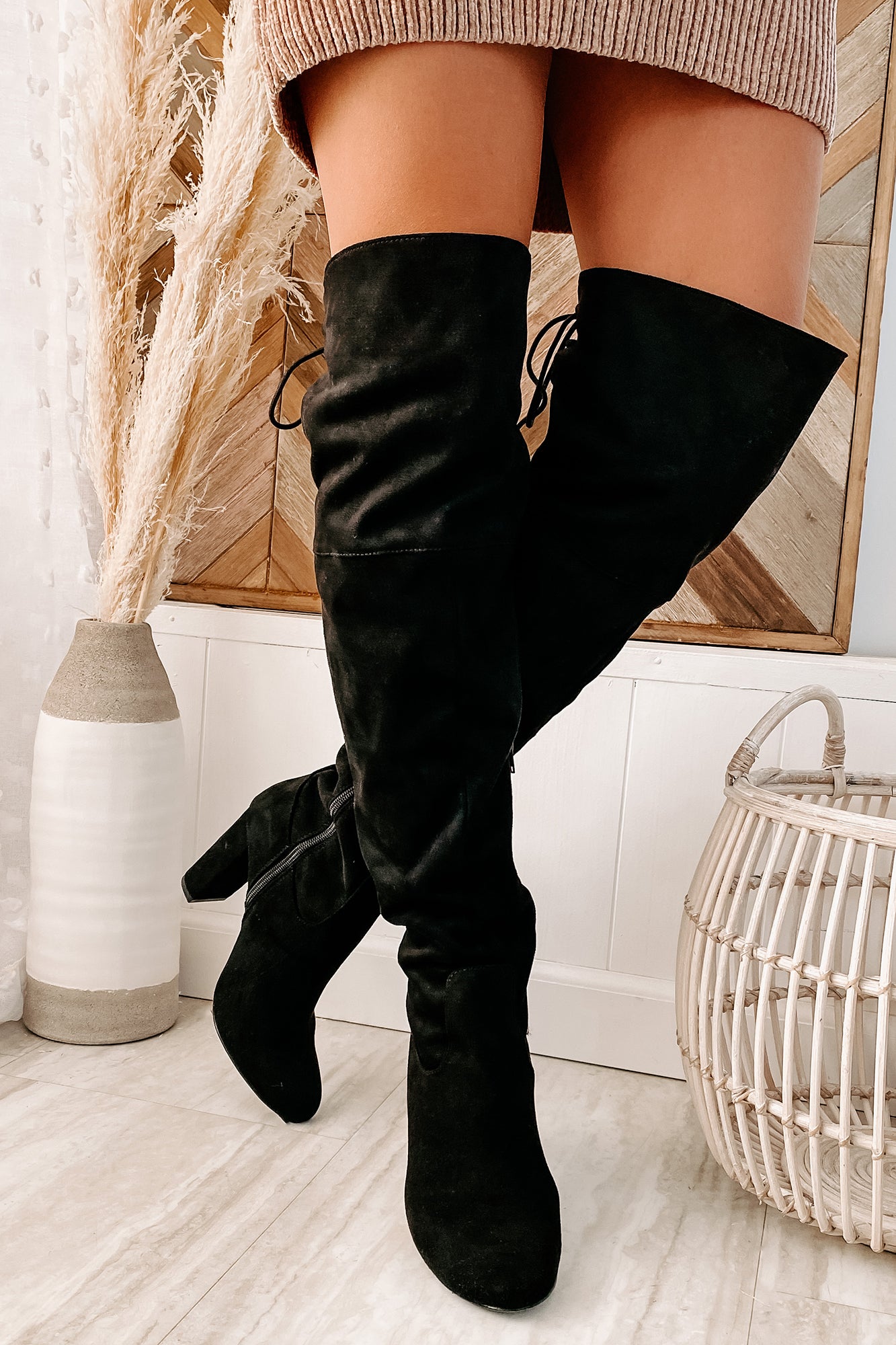 Own Your Ambition Lace Back Over The Knee Boot (Black) - NanaMacs