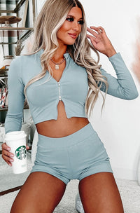 Watch Her Move Ribbed Two-Piece Set (Chambray Blue) - NanaMacs