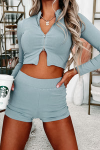 Watch Her Move Ribbed Two-Piece Set (Chambray Blue) - NanaMacs