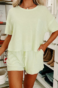 Escape The Crowd Waffle Knit Two-Piece Short Set (Light Green) - NanaMacs