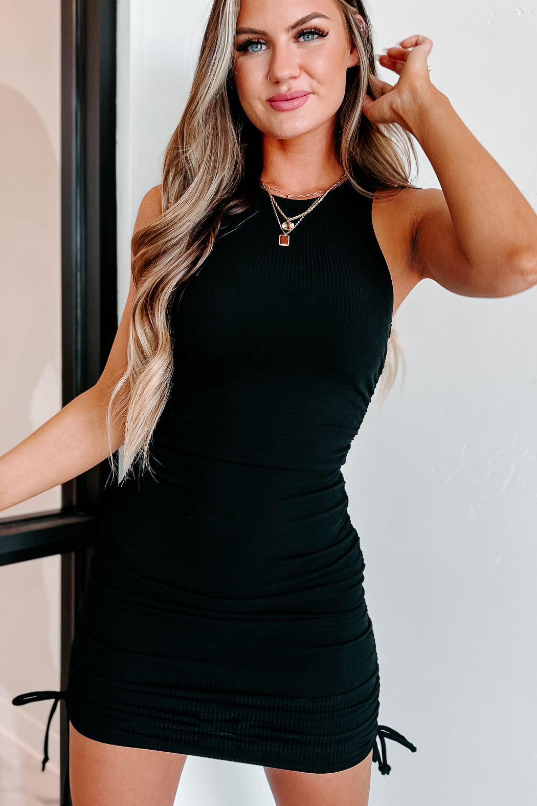 Always Thriving Ruched Bodycon Dress (Black) - NanaMacs