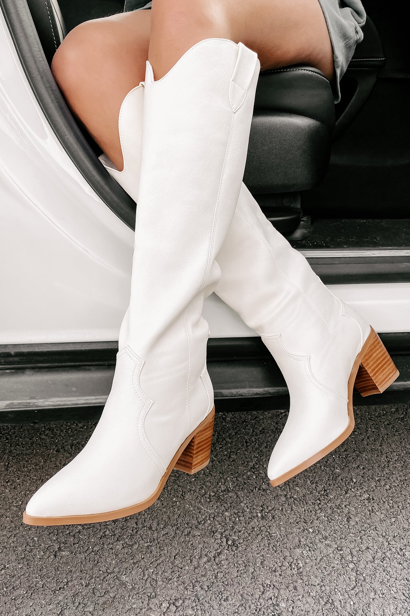 IMPERFECT Novena Knee High Western Boots (Off White) - NanaMacs