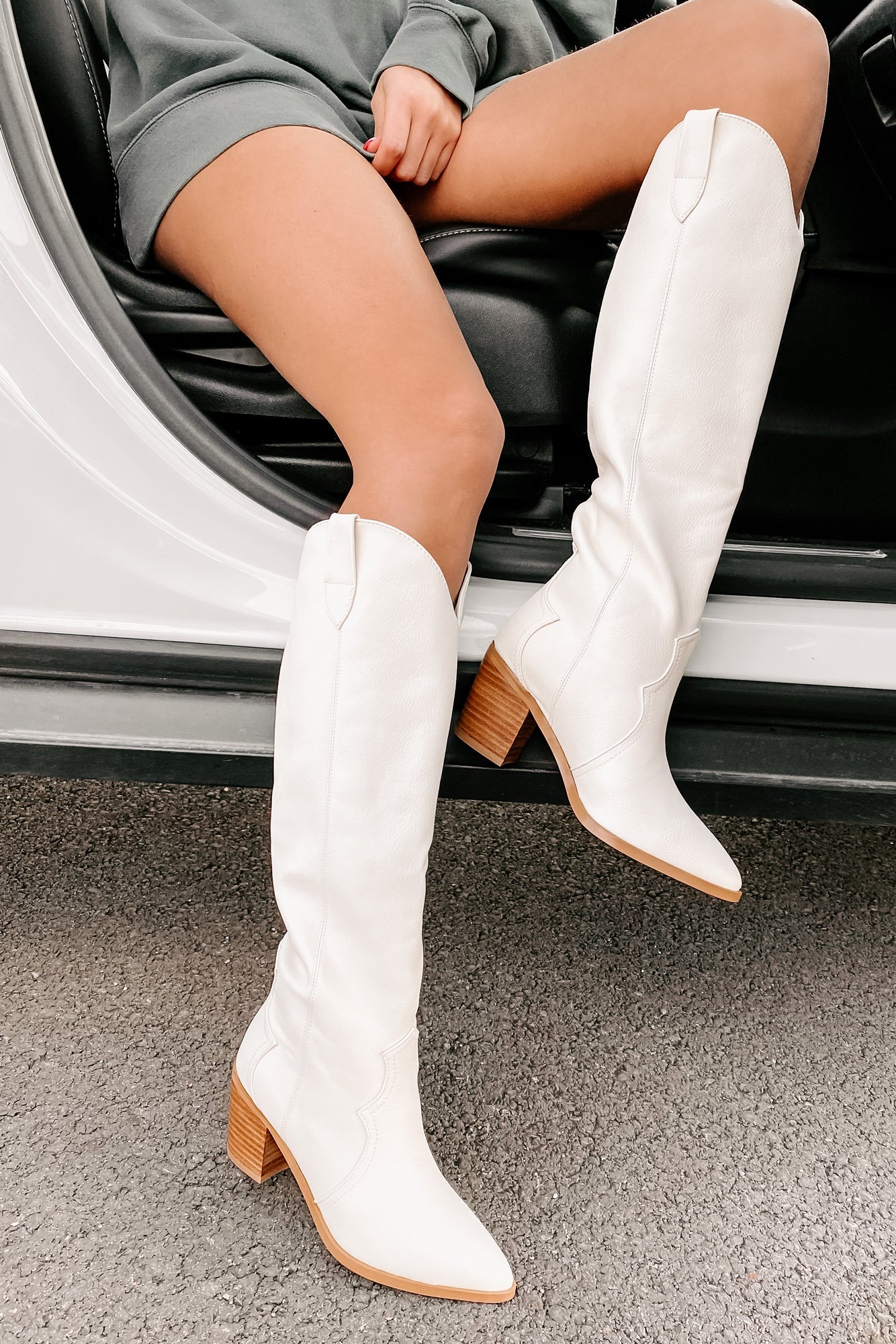 IMPERFECT Novena Knee High Western Boots (Off White) - NanaMacs