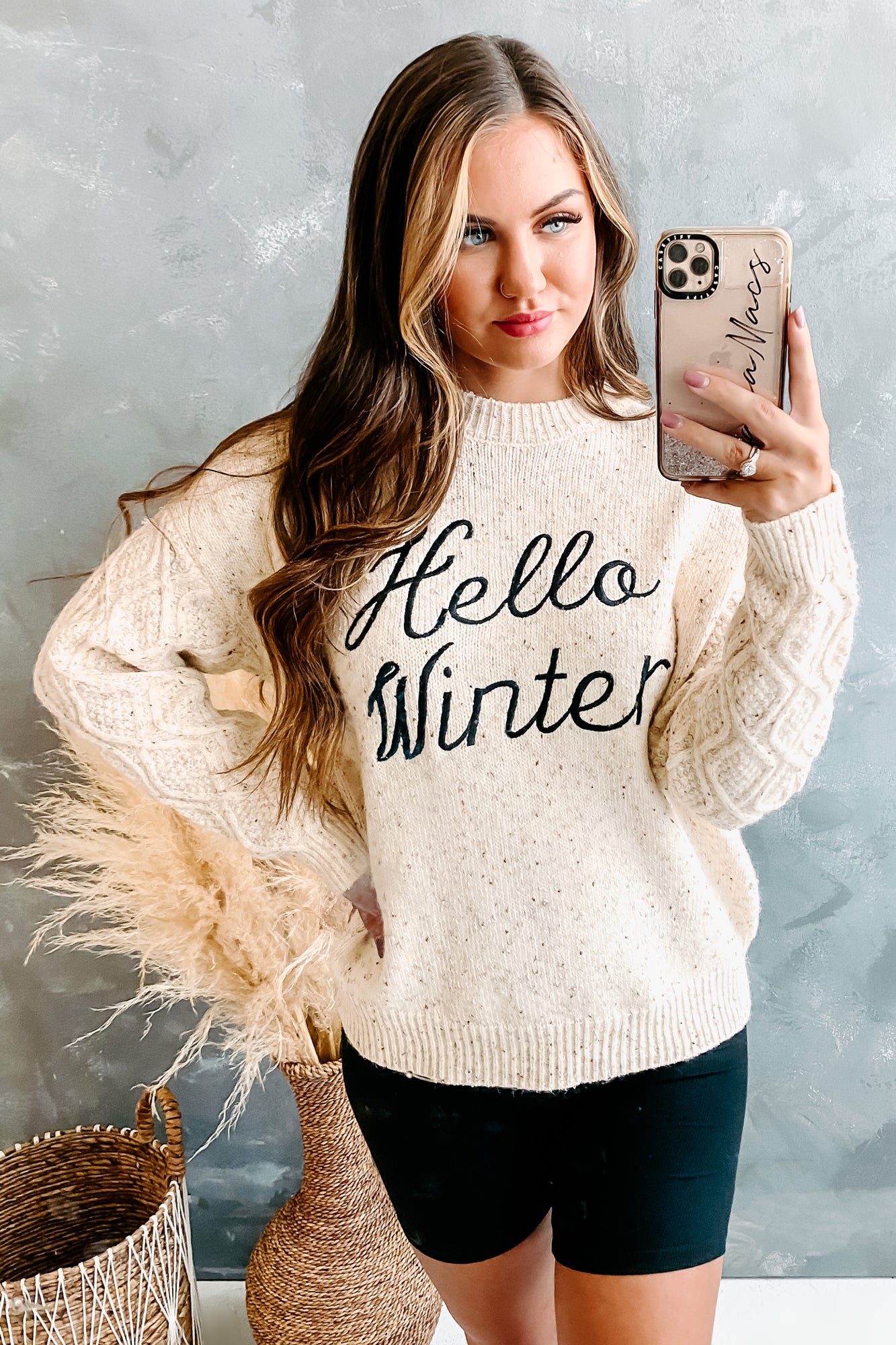 "Hello Winter" Speckled Knit Sweater (Ivory) - NanaMacs