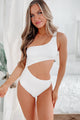 Malibu Weekends Textured One Shoulder Cut-Out One-Piece Swimsuit (White) - NanaMacs