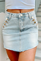 Stay Original Button Detail Curved Hem Denim Skirt (Light) - NanaMacs