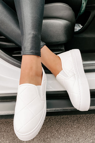 In A Rush Quilted Platform Sneaker (White) - NanaMacs