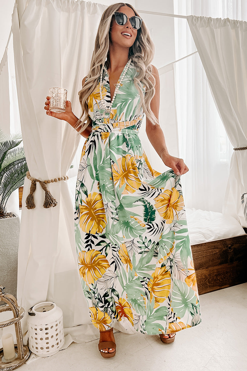 Take Me On Vacay Tropical Print V-Neck Maxi Dress (Off White/Multi ...