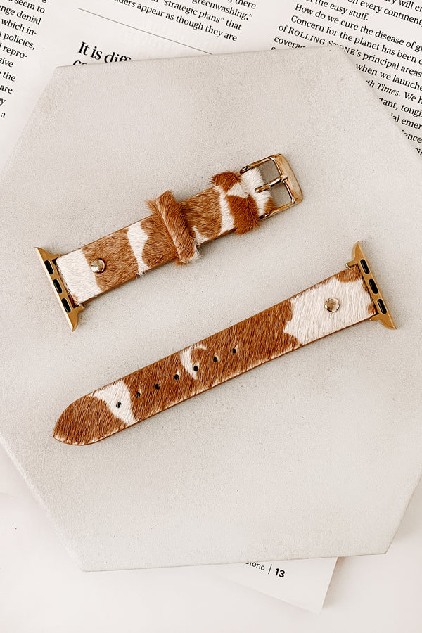 "Oh Look At The Time" Spotted Faux Fur Apple Watch Band (Tan) - NanaMacs