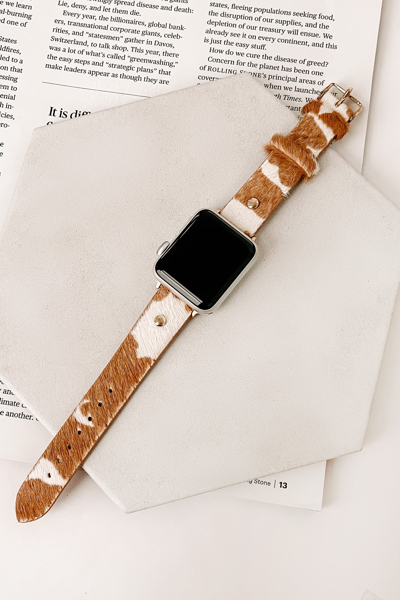 "Oh Look At The Time" Spotted Faux Fur Apple Watch Band (Tan) - NanaMacs