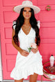 Love Will Follow Ruffled Lace-Up Back Mini Dress (Off White) - NanaMacs