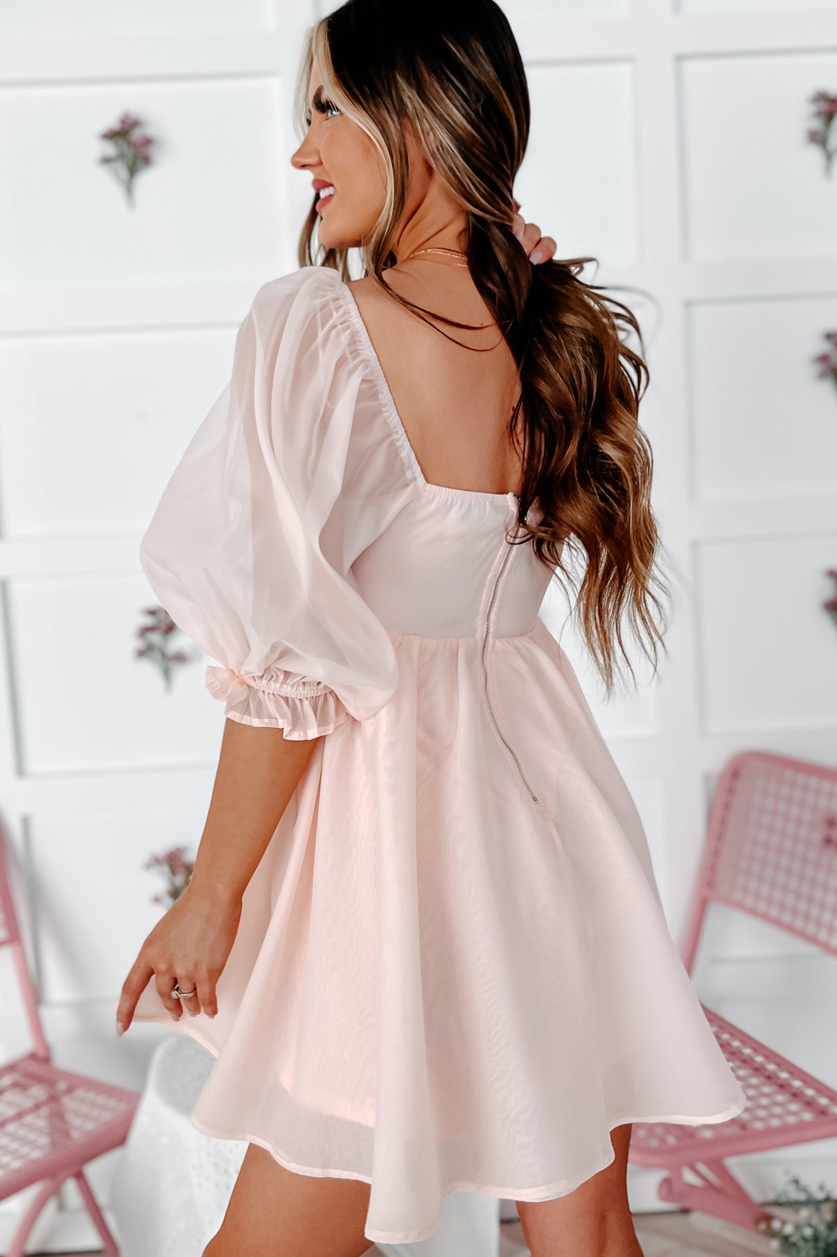 Overly Sweet Puffed Sleeve Babydoll Dress (Blush) - NanaMacs
