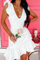 Love Will Follow Ruffled Lace-Up Back Mini Dress (Off White) - NanaMacs