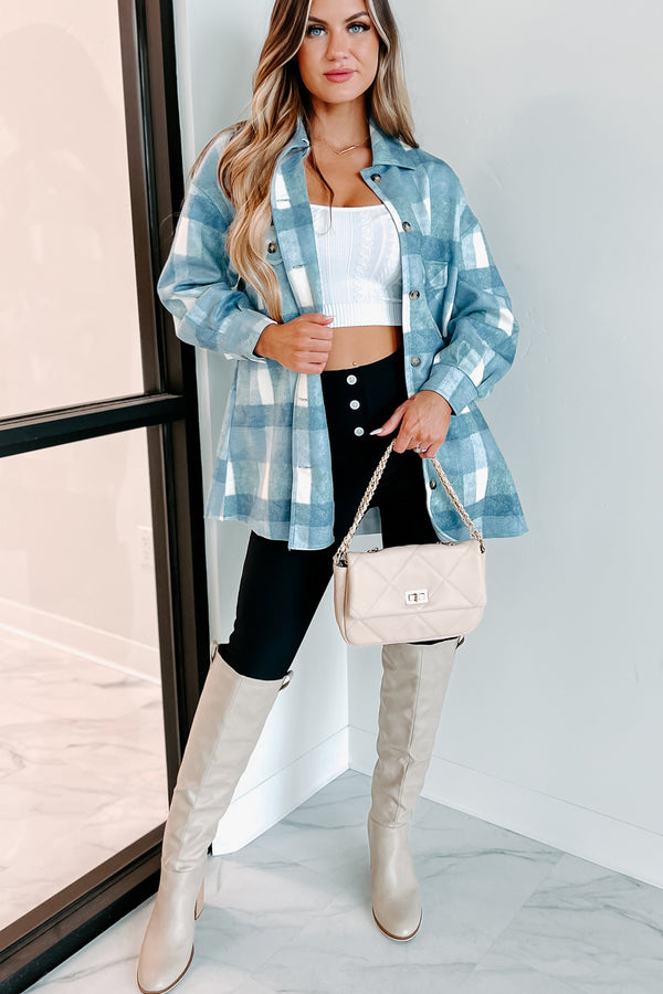 Easy To Read Long Plaid Shacket (Blue) - NanaMacs