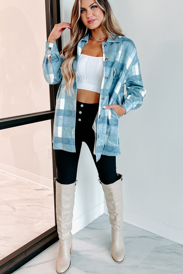 Easy To Read Long Plaid Shacket (Blue) - NanaMacs