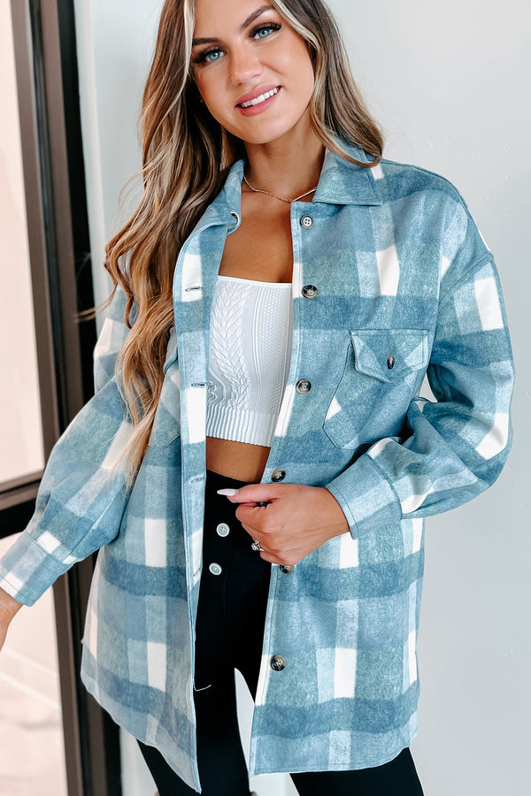 Easy To Read Long Plaid Shacket (Blue) - NanaMacs