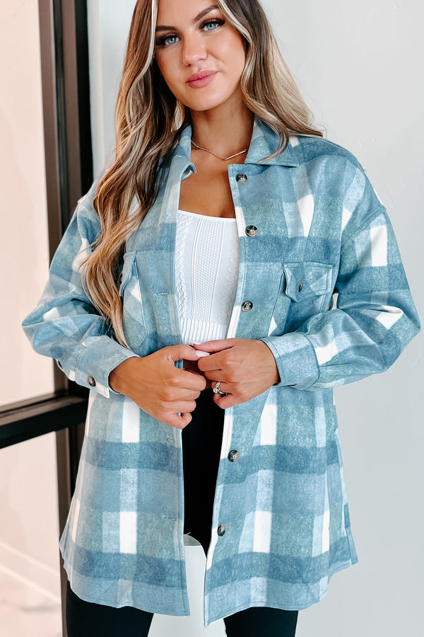 Easy To Read Long Plaid Shacket (Blue) - NanaMacs