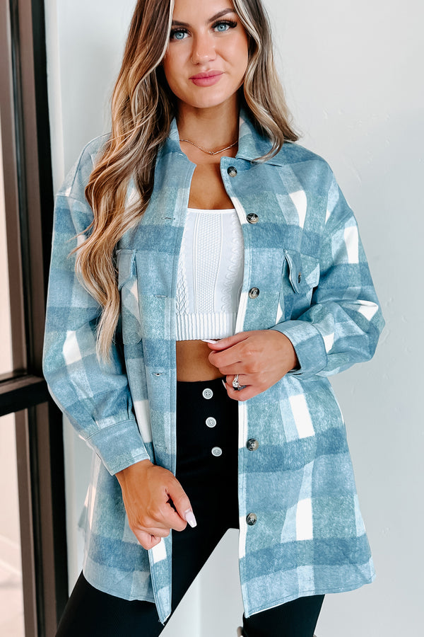 Easy To Read Long Plaid Shacket (Blue) - NanaMacs