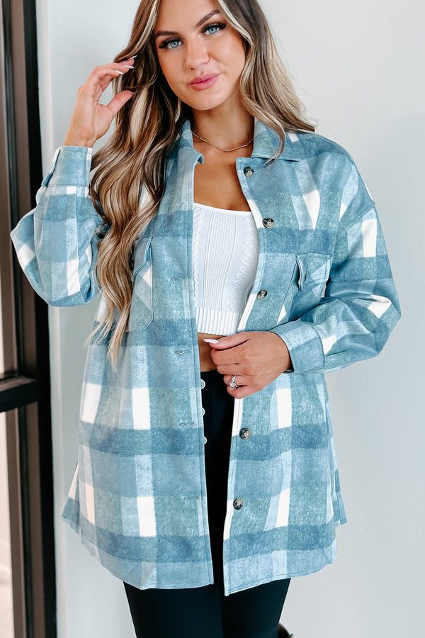 Easy To Read Long Plaid Shacket (Blue) - NanaMacs