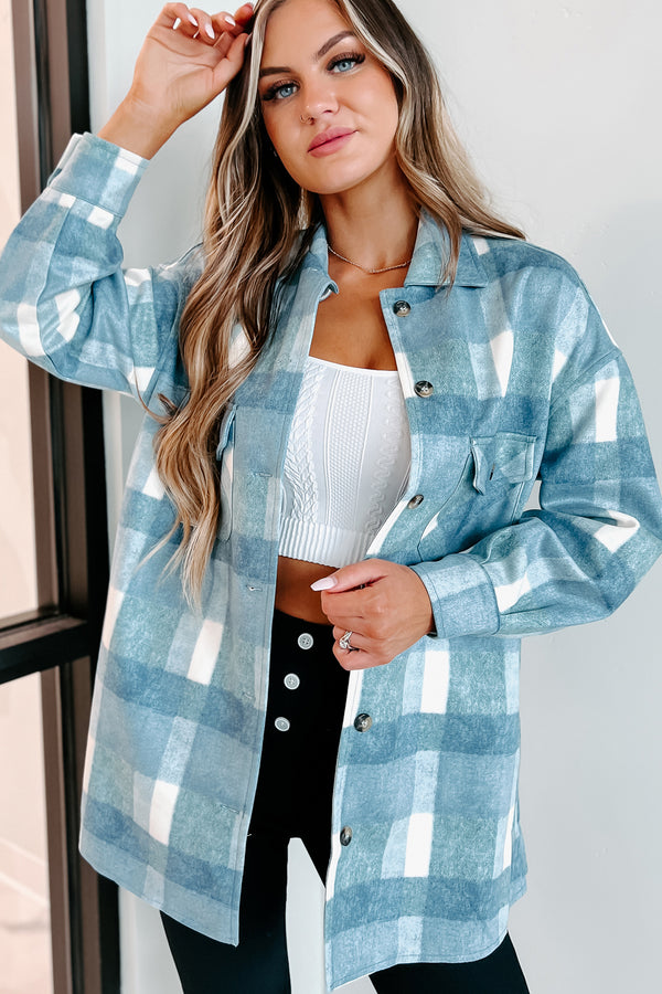 Easy To Read Long Plaid Shacket (Blue) - NanaMacs