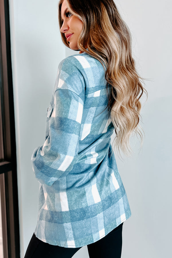 Easy To Read Long Plaid Shacket (Blue) - NanaMacs