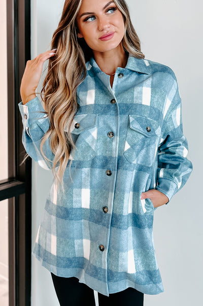 Easy To Read Long Plaid Shacket (Blue) - NanaMacs