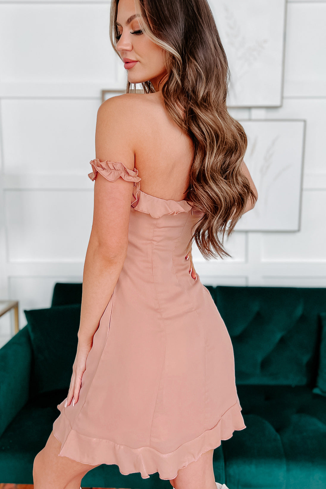 Never Stray Ruffled Off The Shoulder Dress Dark Blush NanaMacs