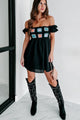 Small Town Romance Puff Sleeve Crochet Top Babydoll Dress (Black) - NanaMacs