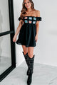 Small Town Romance Puff Sleeve Crochet Top Babydoll Dress (Black) - NanaMacs